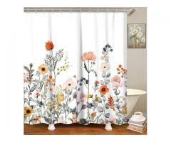New | Multicolor Watercolor Spring Floral Fabric Shower Curtain | 72" x 72"