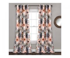 New | Set of 2 Farmhouse Coral and Gray Floral Room Darkening Grommets Curtain Panels | 52" x 95"